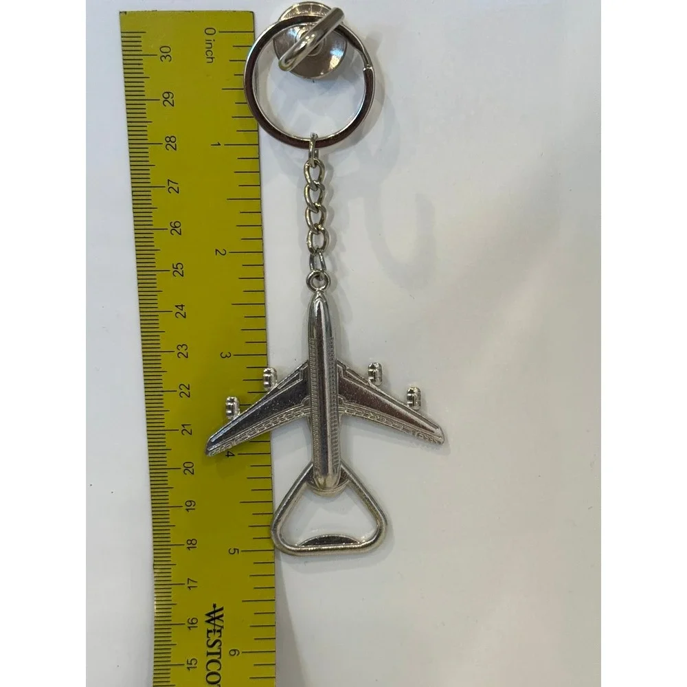 Vintage Silver Airplane Keychain Bottle Opener Aviation Pilot Travel Accessory